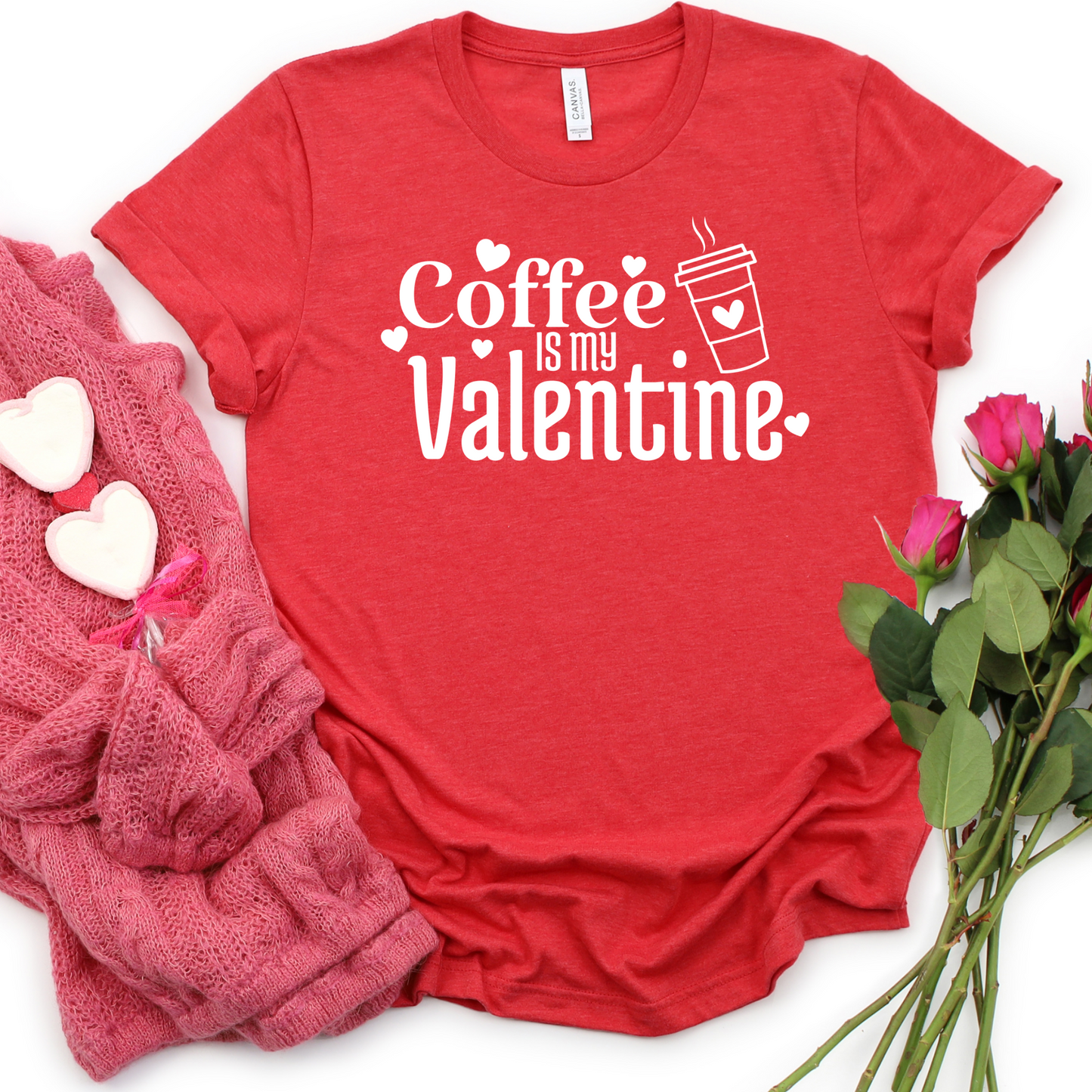 Coffee Is My Valentine T-Shirt - Funny Valentine Shirt for Coffee Lovers - Cute Red Graphic Tee for Women - Coffee Lover Gift Idea