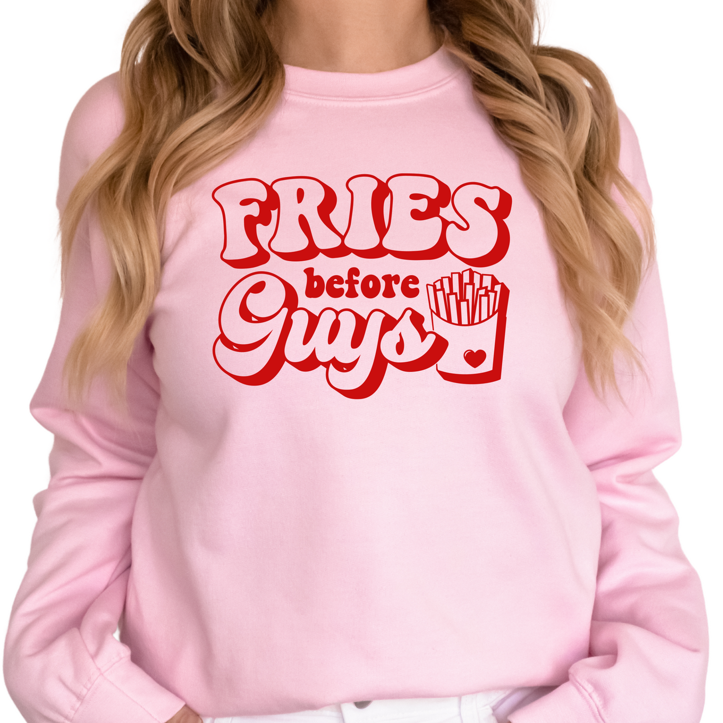 Fries Before Guys Shirt - Funny Valentine's Day Graphic Tee - Single Valentines Humor T-Shirt - Cute Anti-Valentine Gift for Her