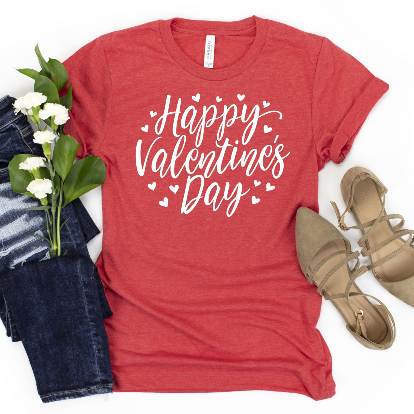 Happy Valentine's Day Shirt - Romantic Graphic Tee for Women - Cute Heart Shirt - Valentine's Day Outfit - Holiday Gift for Her