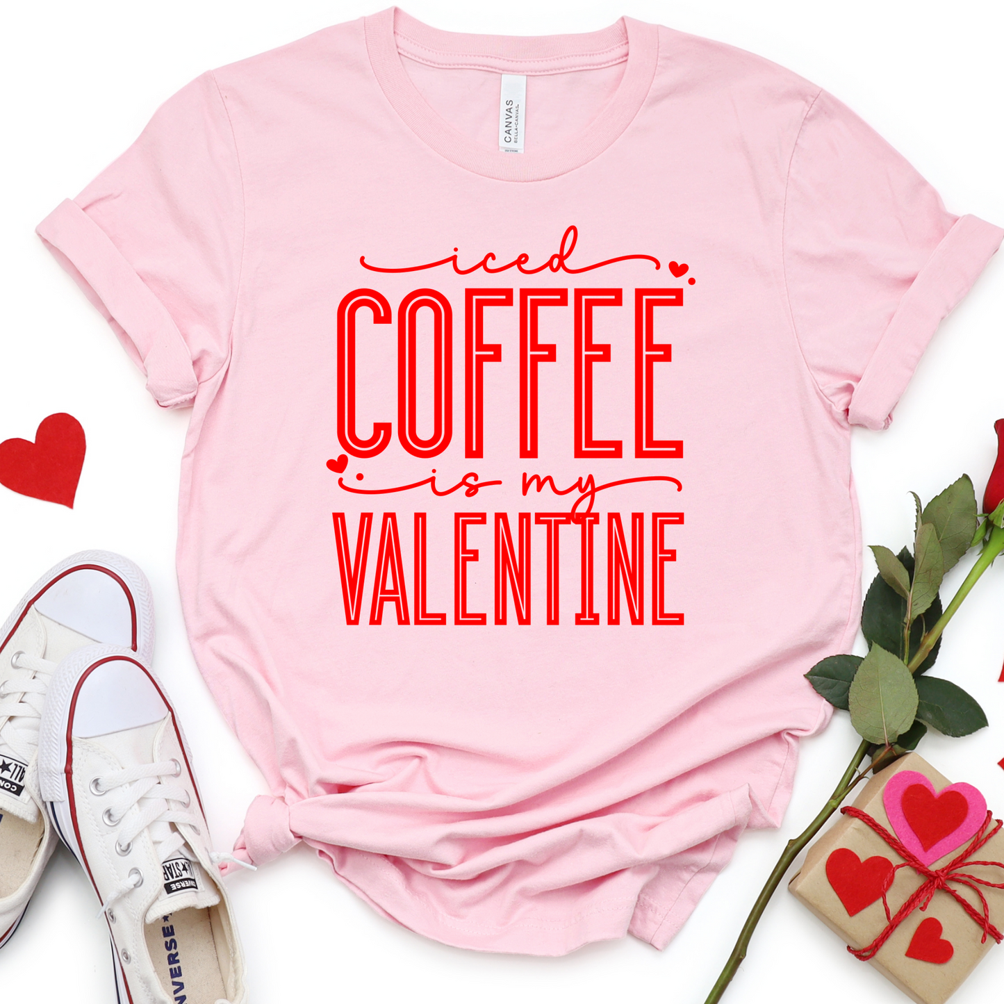 Iced Coffee Is My Valentine Sweatshirt - Funny Valentine's Day Shirt - Coffee Lover Gift - Cozy Red Pullover - Caffeine Valentine Outfit