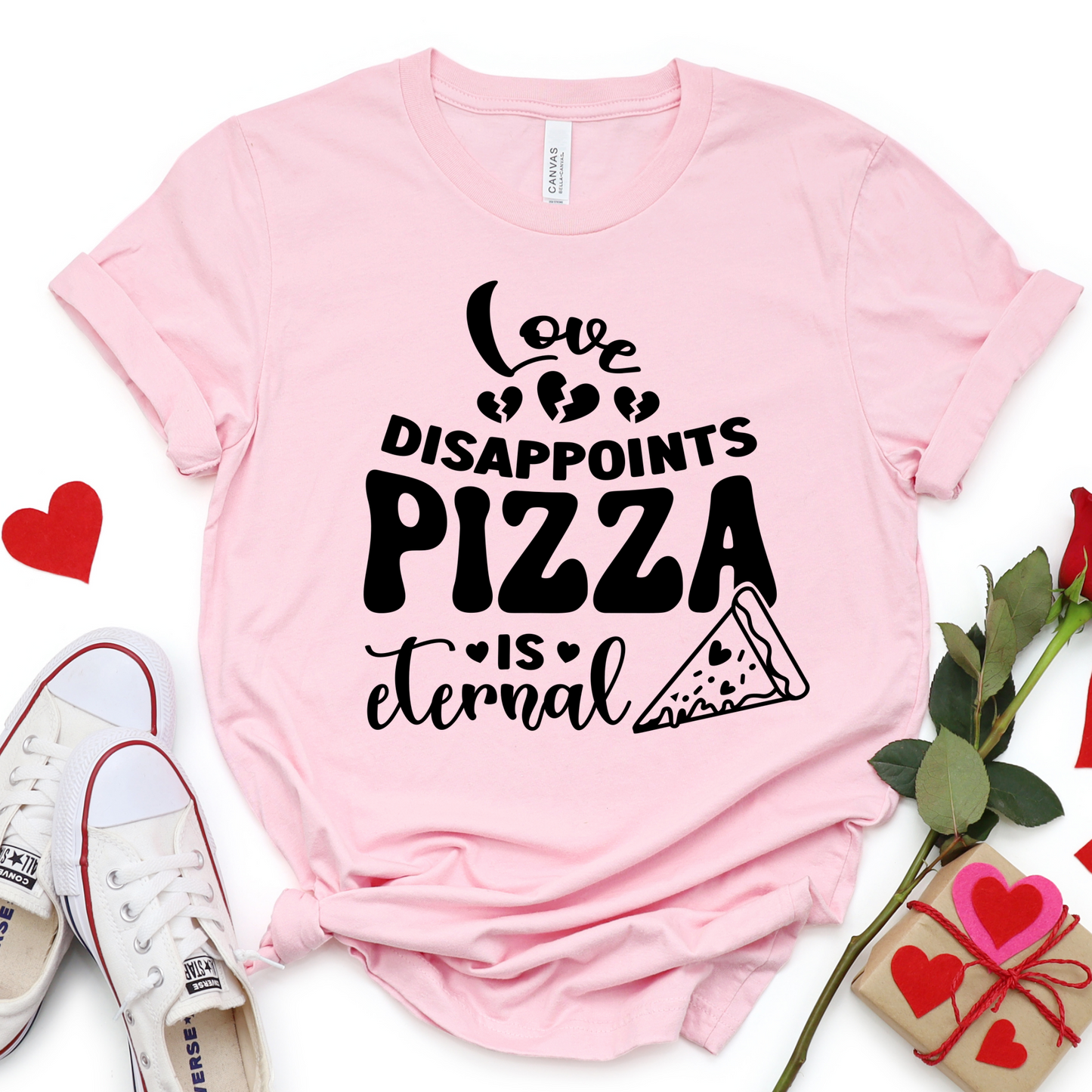 Love Disappoints Pizza Is Eternal T-Shirt - Funny Valentine's Day Shirt - Pizza Lover Gift - Anti-Valentine's Tee - Foodie Graphic Tee