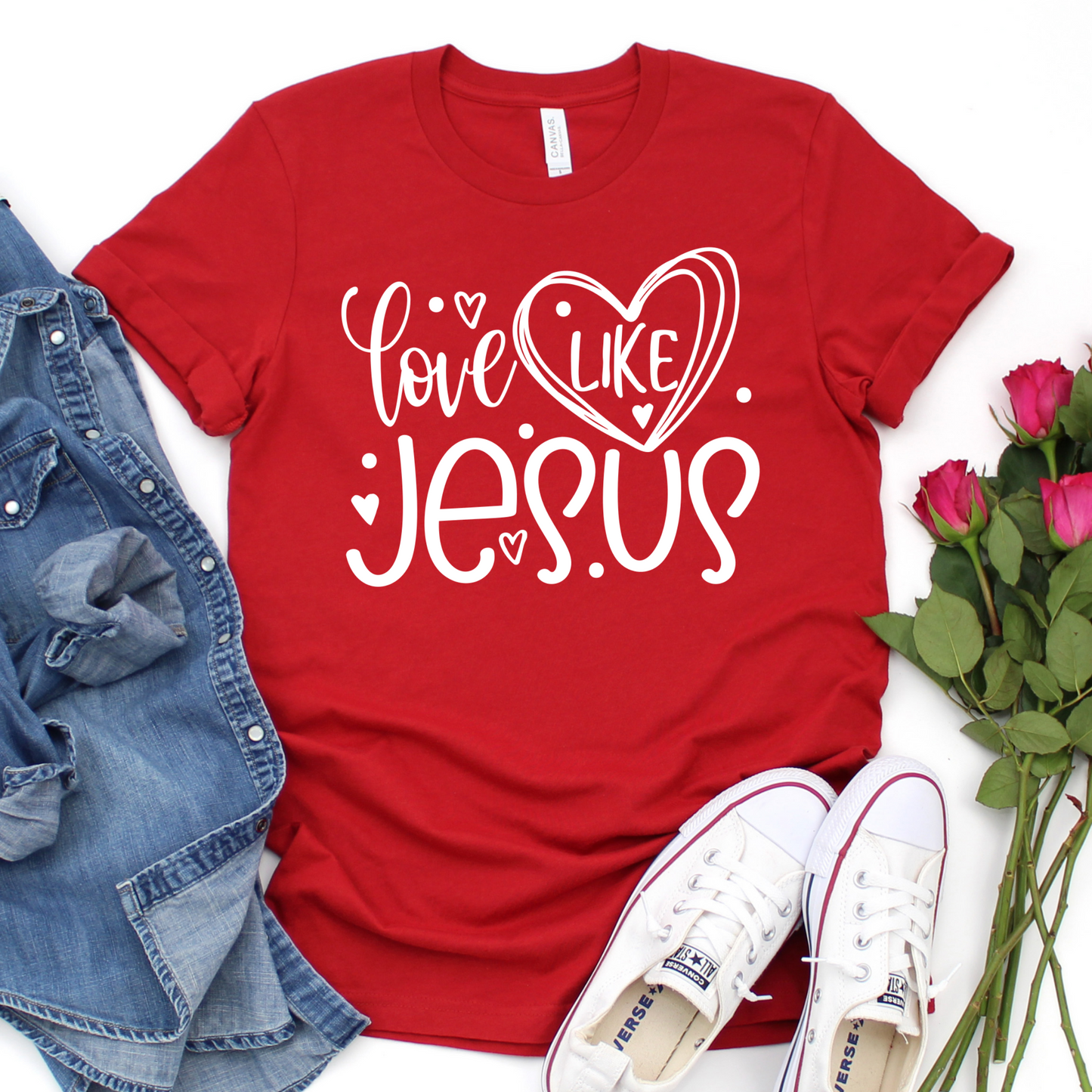 Love Like Jesus T-Shirt - Christian Faith Graphic Tee - Inspirational Religious Shirt - Faith-Based Valentine Shirt for Women & Men