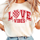 Love Vibes T-Shirt - Retro Valentine's Day Graphic Tee - Checkerboard Heart Shirt - Cute Romantic Outfit - Gift for Her or Him