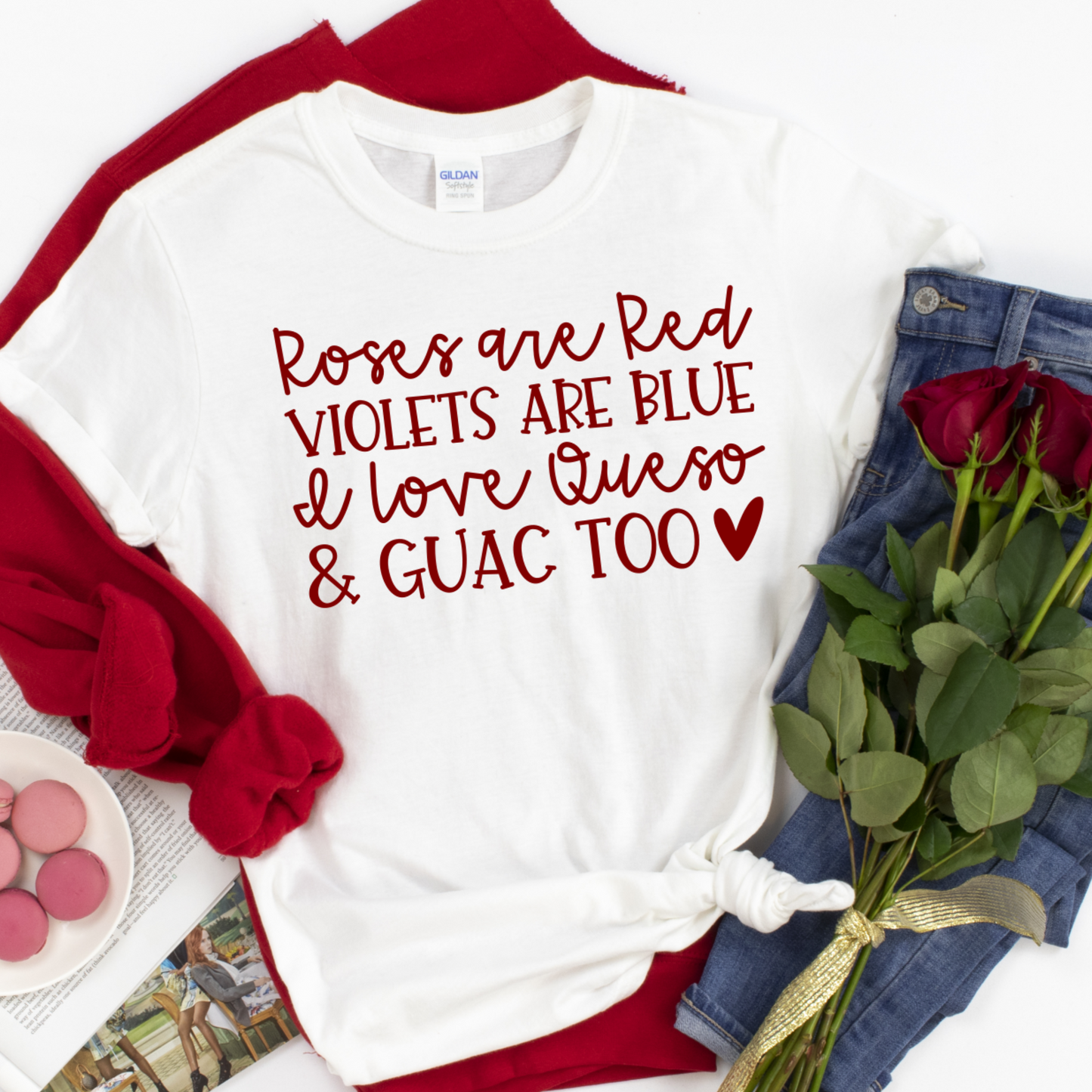 Queso and Guac T-Shirt - Funny Valentine's Day Graphic Tee - Food Lover Shirt - Roses are Red Queso Guacamole Shirt - Gift for Foodies