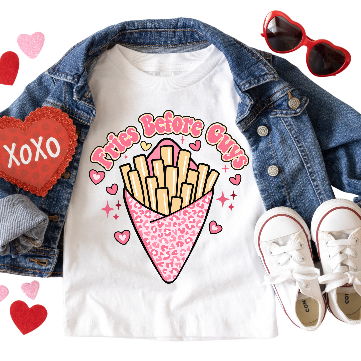 Fries Before Guys Shirt - Baby, Toddler, Youth Sizes - Funny Valentine's Day Tee for Kids - Cute French Fry Graphic Holiday Outfit