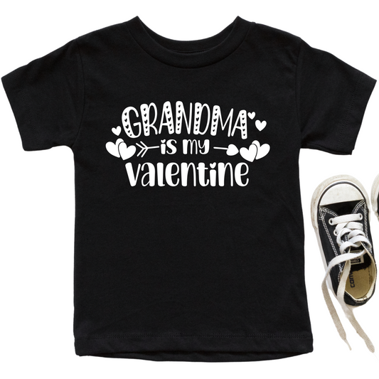 Grandma Is My Valentine Shirt - Baby, Toddler, Youth Sizes - Cute Valentine's Day Outfit for Kids - Heart and Arrow Graphic Tee