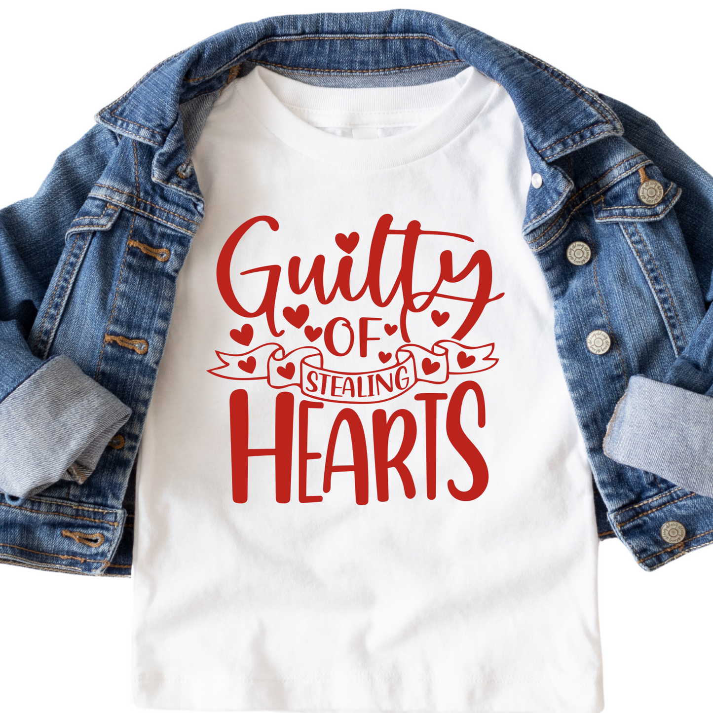 Guilty of Stealing Hearts Shirt - Baby, Toddler, Youth Sizes - Cute Valentine's Day Outfit for Kids - Heart Graphic Tee for Boys or Girls