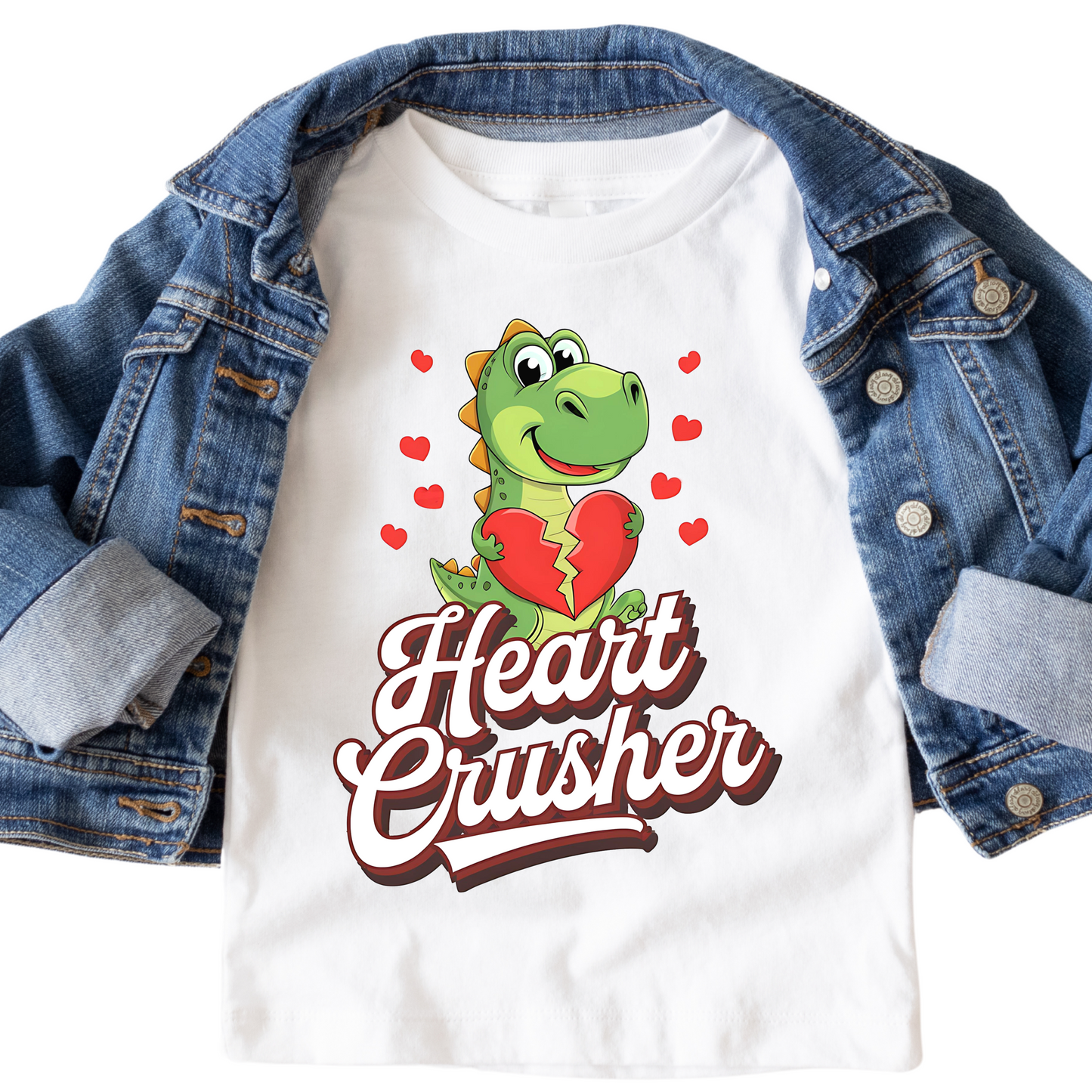 Heart Crusher Dinosaur Shirt - Baby, Toddler, Youth Sizes - Funny Valentine's Day Tee for Kids - Cute Dino Graphic Holiday Outfit