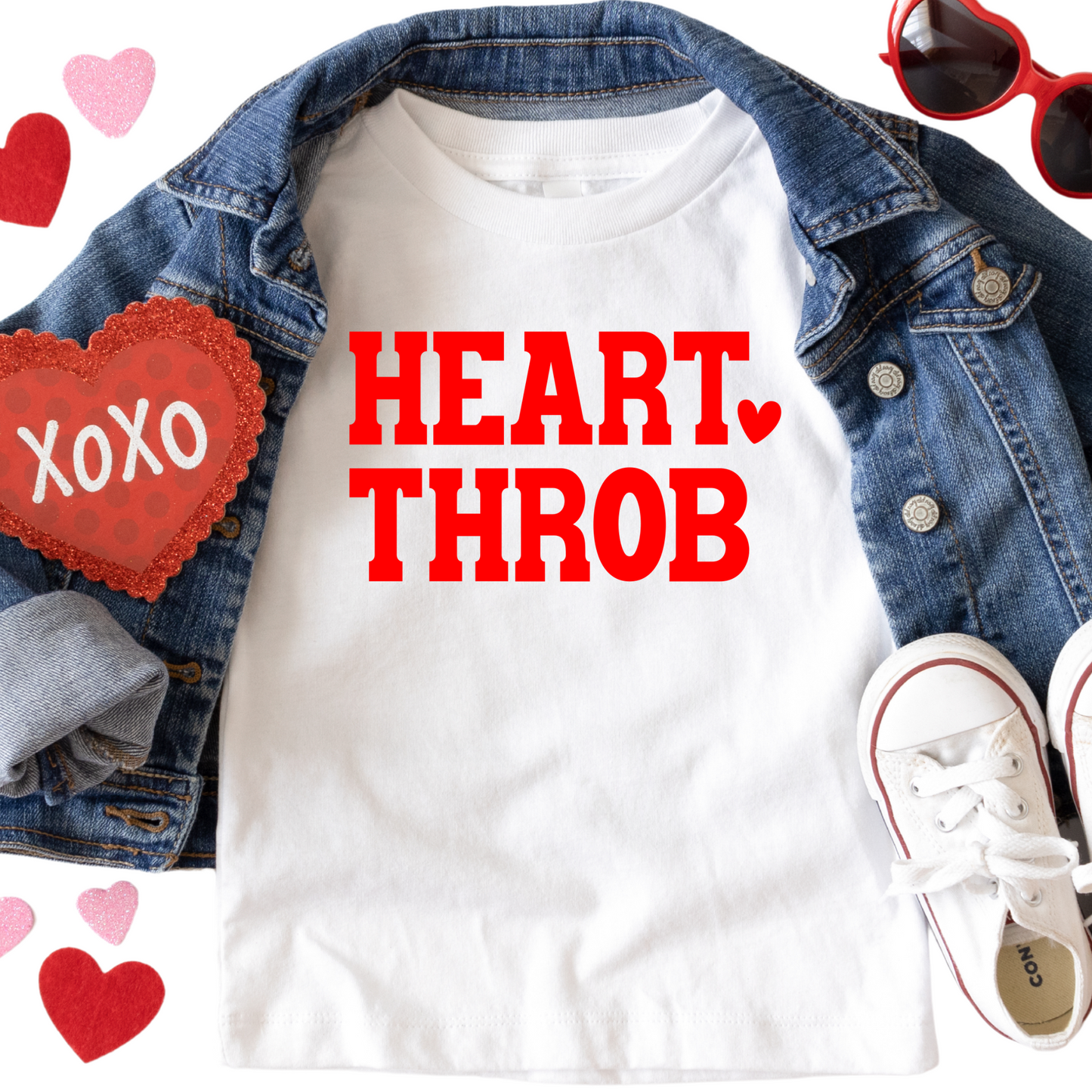 Heart Throb Shirt - Baby, Toddler, Youth Sizes - Funny Valentine's Day Tee for Kids - Bold Red Graphic Valentine's Holiday Outfit