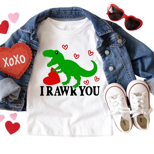 I Rawr You Valentine Dinosaur Shirt - Baby, Toddler, Youth Sizes - Cute T-Rex Valentine’s Day Outfit for Kids - Funny Dino Graphic Tee