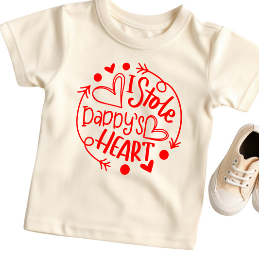 I Stole Pappy's Heart Shirt - Baby, Toddler, Youth Sizes - Valentine’s Day Kids Tee - Cute Heart Graphic Shirt for Grandkids