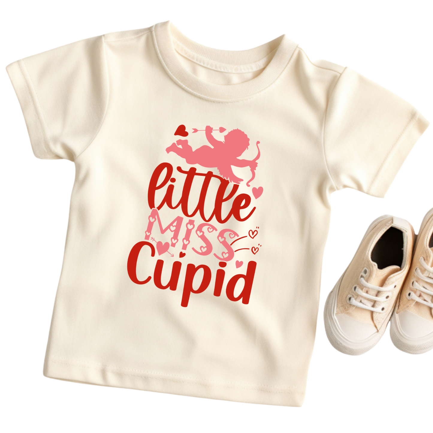 Little Miss Cupid Shirt - Baby, Toddler, Youth Sizes - Adorable Valentine's Day Tee for Girls - Pink Cupid and Hearts Graphic T-Shirt