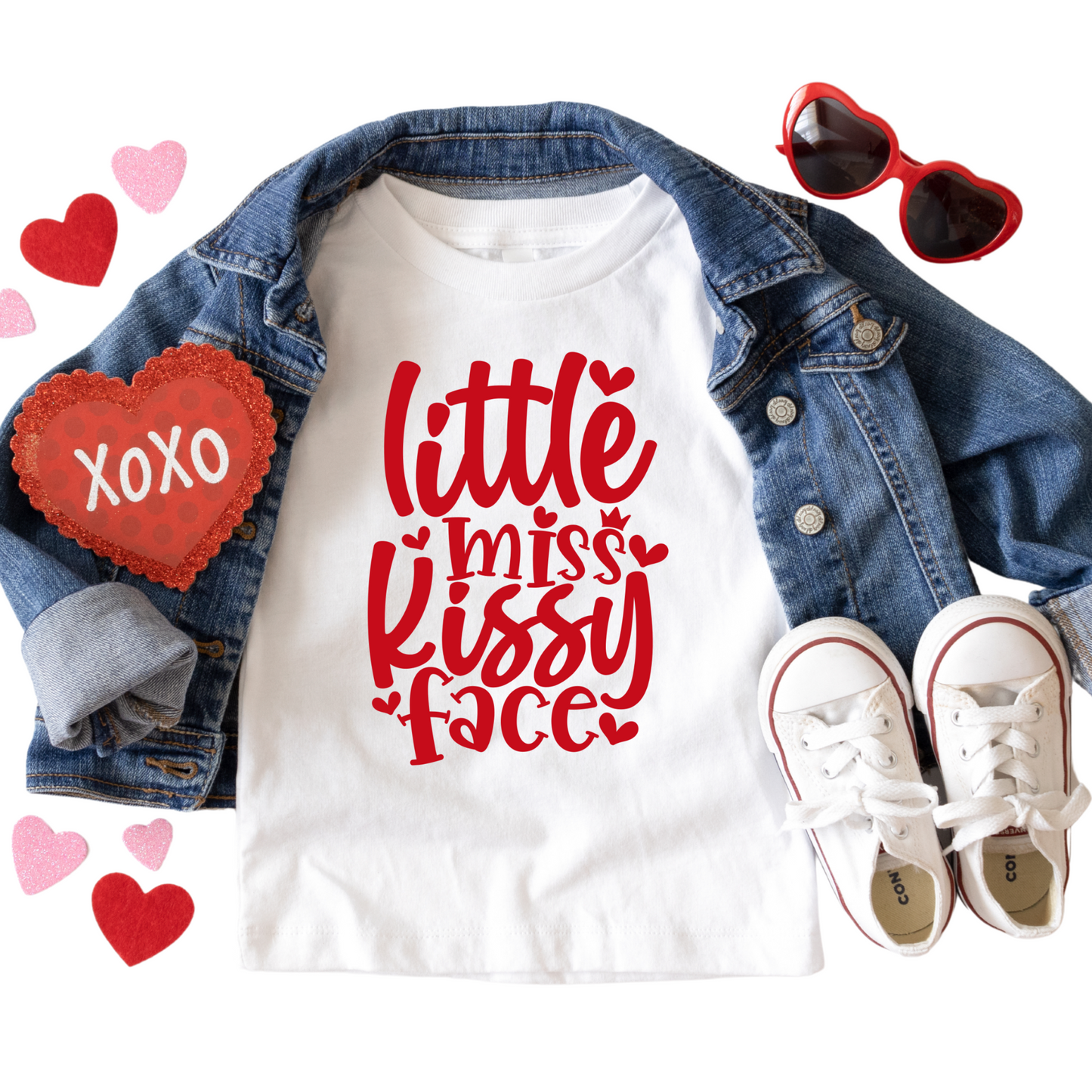 Little Miss Kissy Face Shirt - Baby, Toddler, Youth Sizes - Cute Valentine’s Day Shirt for Girls - Adorable Holiday Outfit for Kids