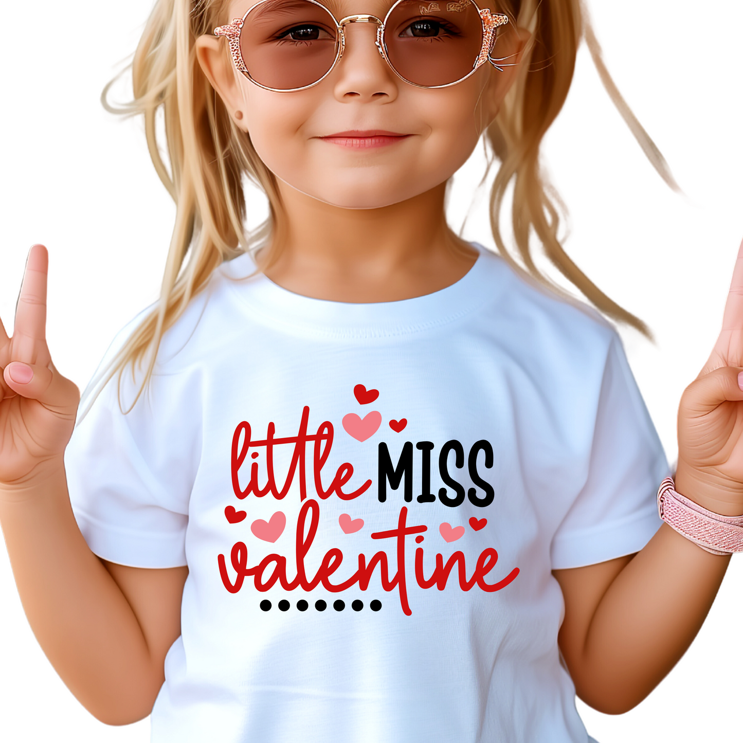 Little Miss Valentine Shirt - Baby, Toddler, Youth Sizes - Adorable Girls' Valentine’s Day Outfit - Cute Heart Graphic Tee for Kids