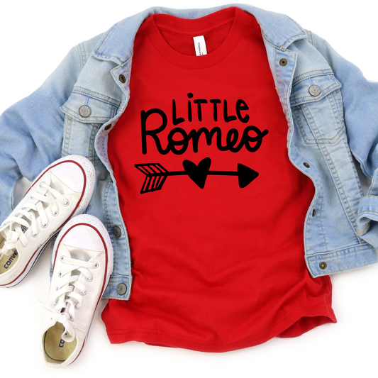 Little Romeo Valentine Shirt - Baby, Toddler, Youth Sizes - Boys Heart Arrow Graphic Tee - Cute Valentine’s Day Outfit for Kids