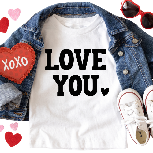 Love You Shirt for Kids - Baby, Toddler, Youth Sizes - Cute Minimalist Valentine’s Day Graphic Tee - Fun Valentine Outfit for Kids