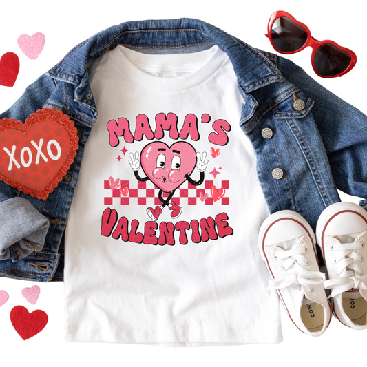 Mama's Valentine Shirt for Kids - Baby, Toddler, Youth Sizes - Cute Retro Heart Graphic Tee - Fun Valentine’s Day Outfit for Kids