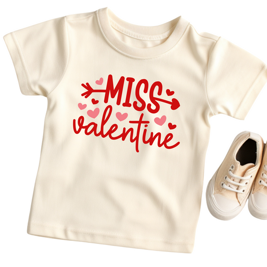 Miss Valentine Shirt for Baby, Toddler, and Youth Sizes - Cute Valentine's Day Outfit for Girls - Heart Arrow Valentine's Graphic Tee