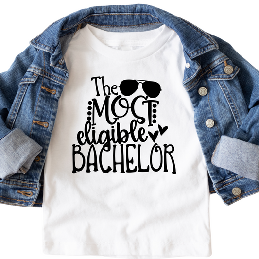 The Most Eligible Bachelor Shirt for Baby, Toddler, and Youth Sizes - Funny Valentine’s Day Graphic Tee - Cute Kids Holiday Outfit