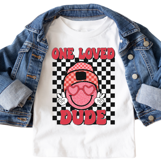 One Loved Dude Valentine Shirt - Baby, Toddler, and Youth Sizes - Cool Boys Valentine's Day Tee - Checkered Heart Outfit