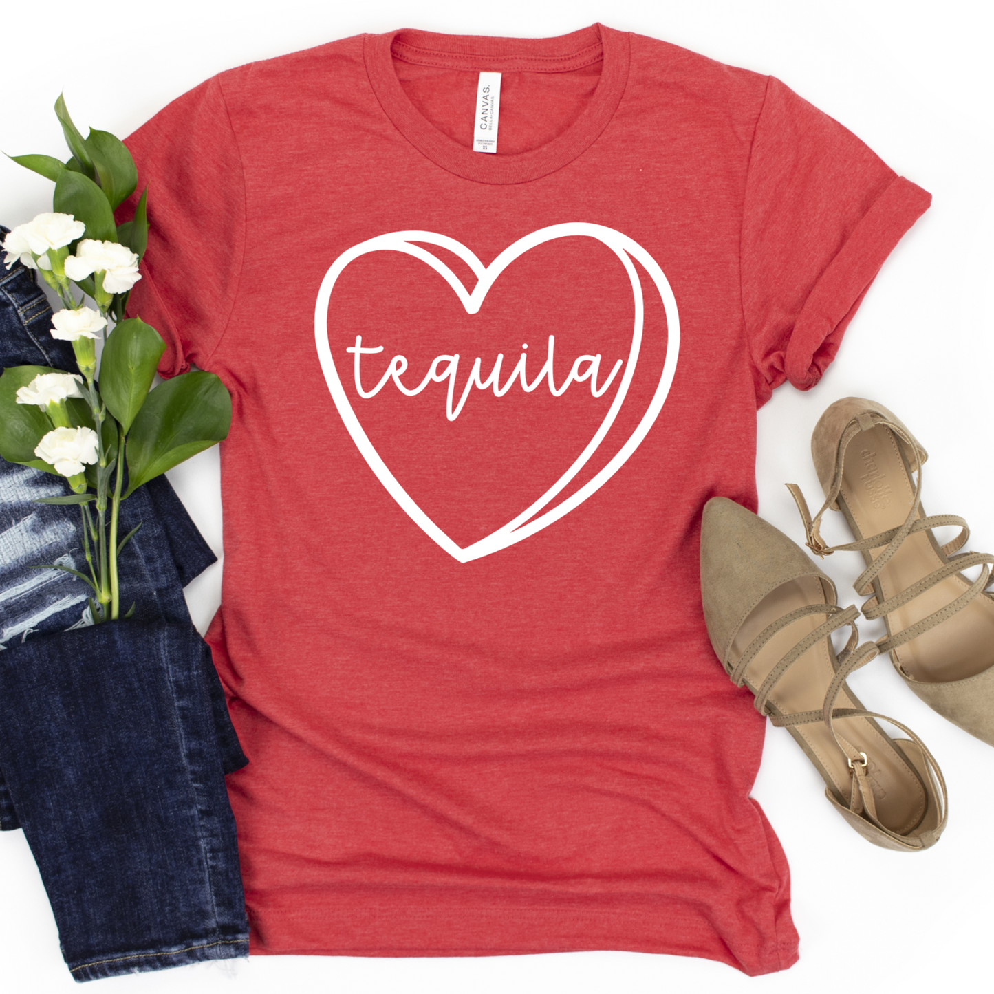 Tequila Candy Heart Shirt - Funny Valentine’s Day Tee - Tequila Lover Graphic Shirt - Cute Drink Shirt for Women - Casual Trendy Gift