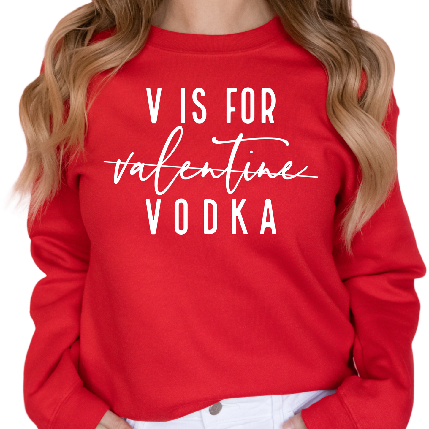 V is for Valentine Vodka Shirt - Funny Valentine's Day T-Shirt - Cute Anti-Valentine Tee - Women’s Pink Graphic Tee - Drinking Shirt