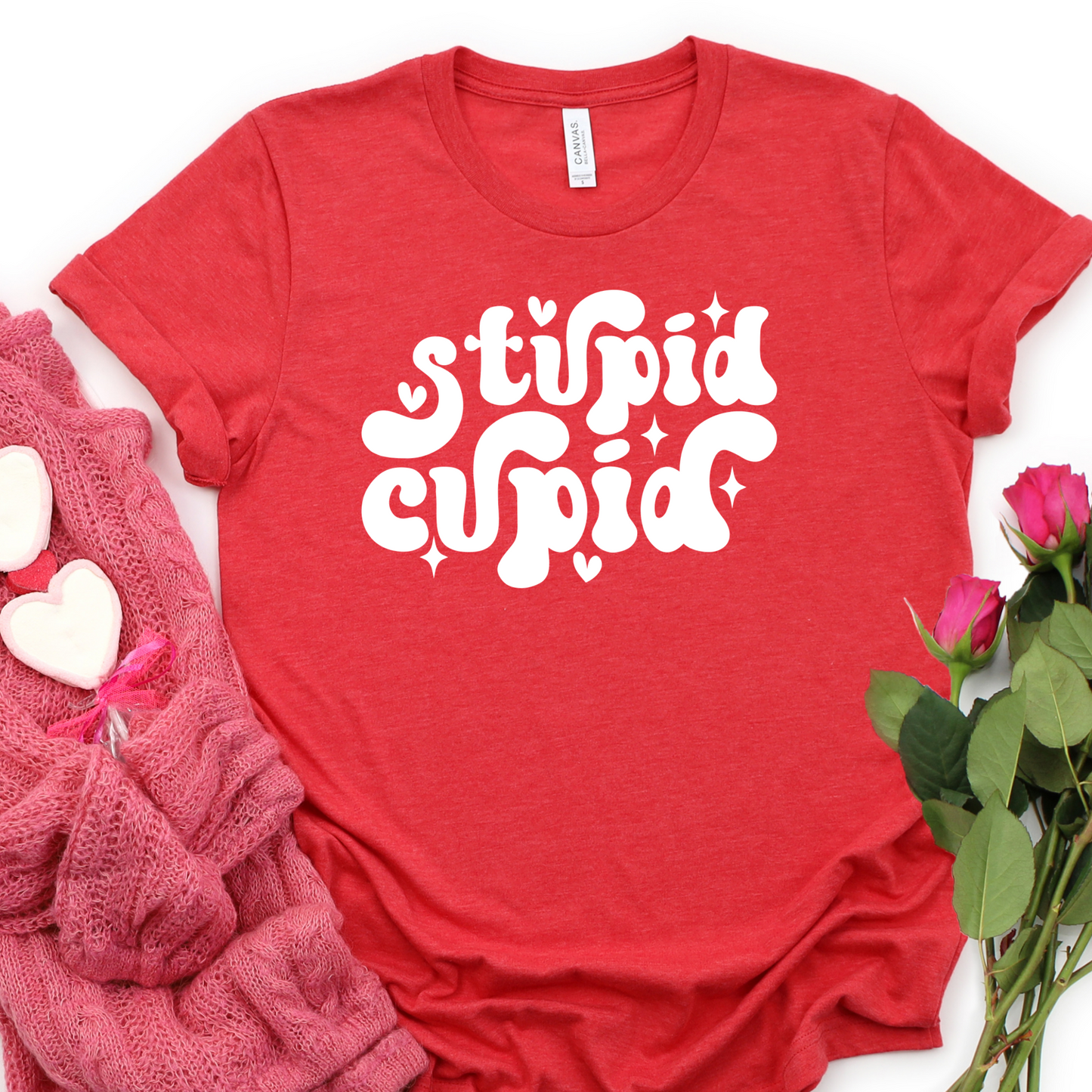 Stupid Cupid Shirt - Retro Valentine’s Day Tee - Funny Single Anti Cupid Graphic T-Shirt - Women’s Valentine Humor Gift - Galentine's