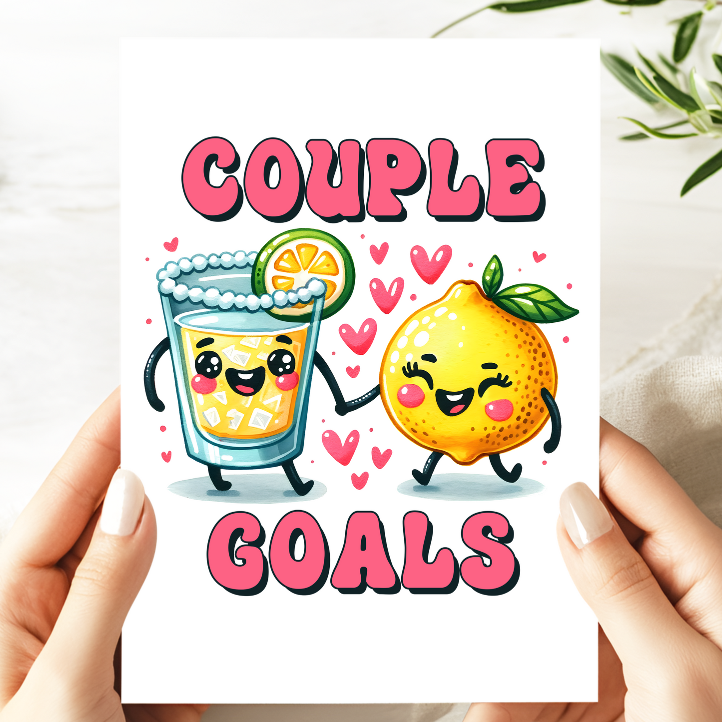 Couple Goals Card - Cute Lemon and Drink Design - Funny Love Card for Valentine's Day, Anniversary, or Friendship - Adorable Greeting Card