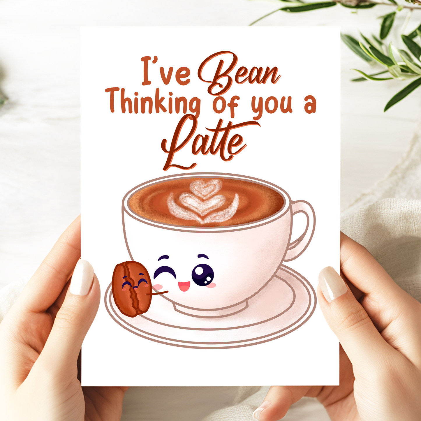 I’ve Bean Thinking of You a Latte Card - Funny Coffee Pun Greeting Card - Cute Romantic Valentine’s Day or Anniversary Card for Coffee Lover