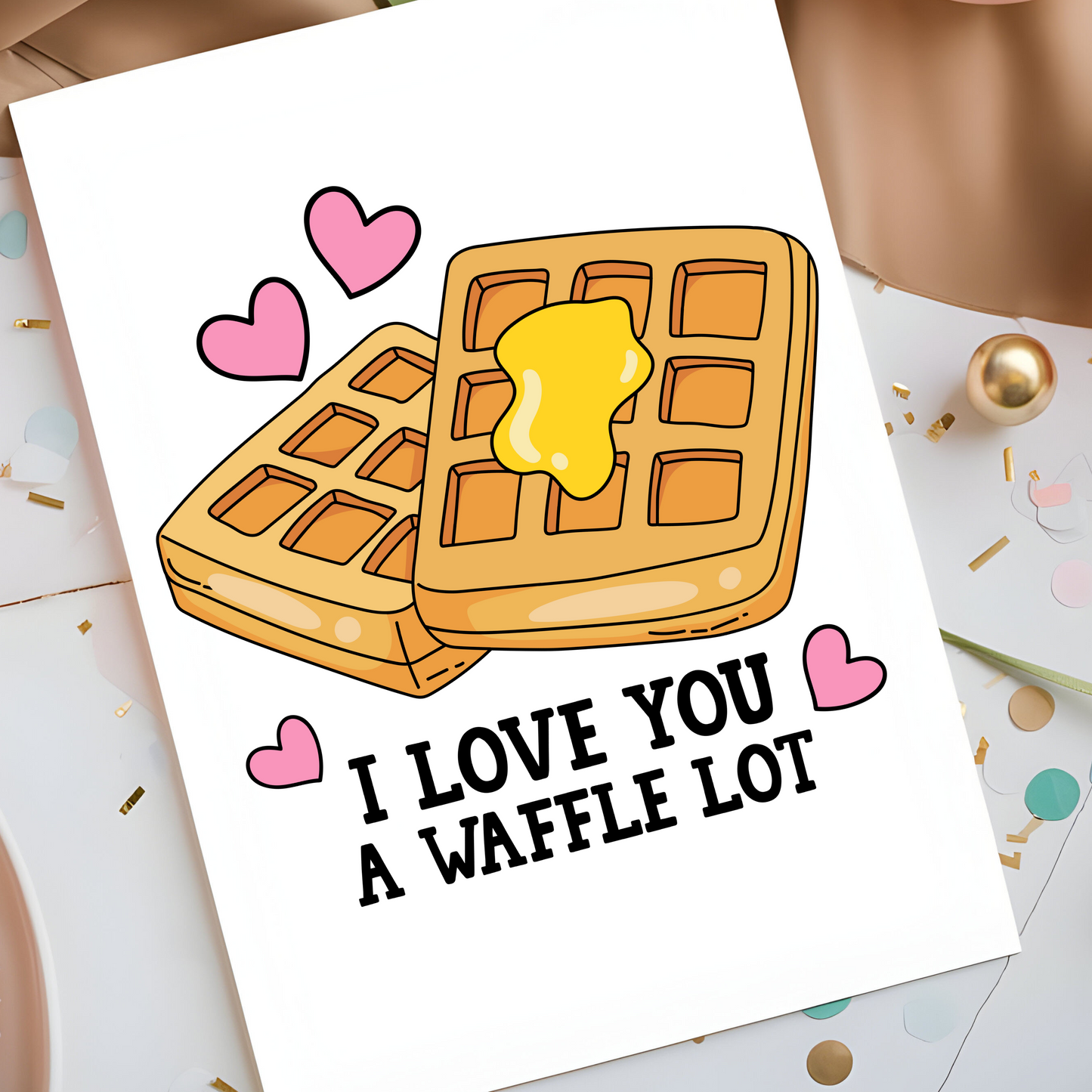 I Love You a Waffle Lot Card - Cute Breakfast-Inspired Greeting Card - Funny Romantic Valentine’s Day Card for Waffle Lovers - Couples Cards