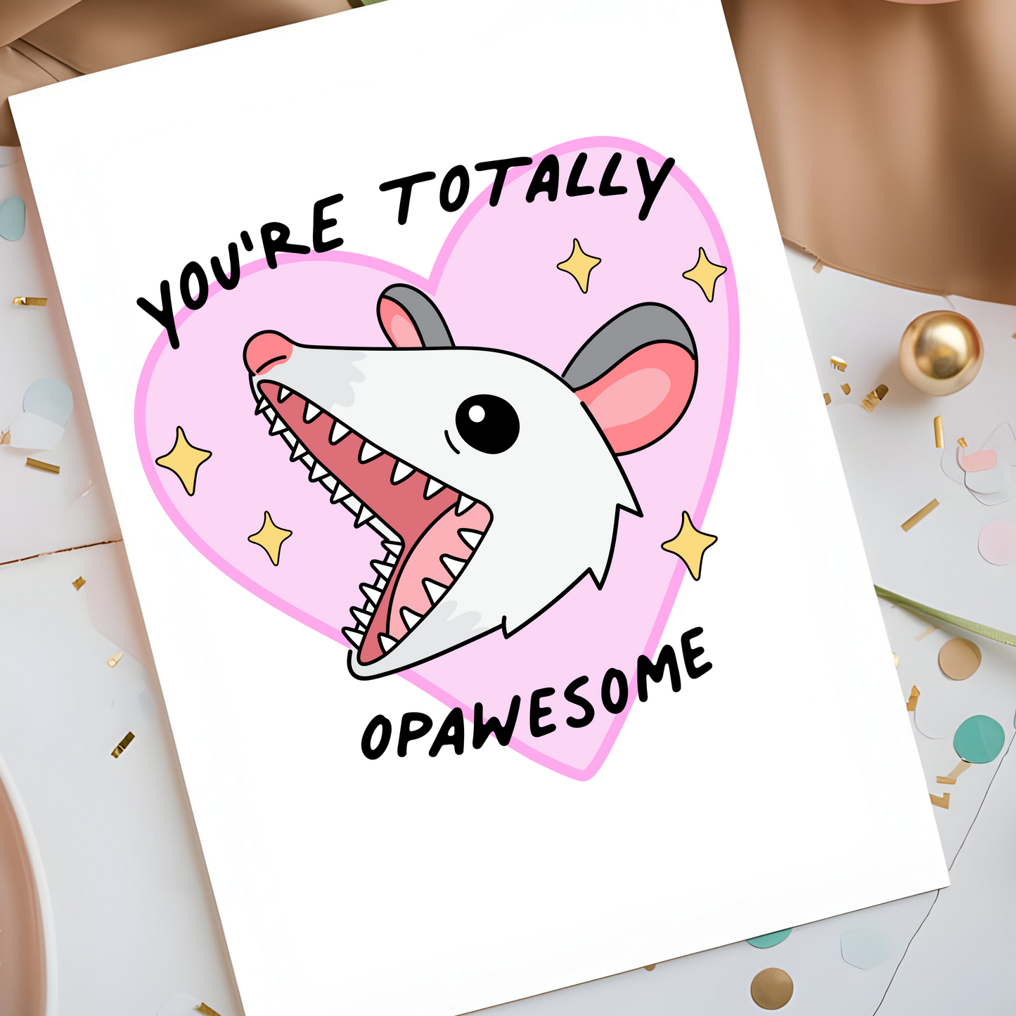 You're Totally Opawesome Card - Funny Opossum Greeting Card - Cute Pun Card for Animal Lovers - Unique Valentine’s or Friendship Gift