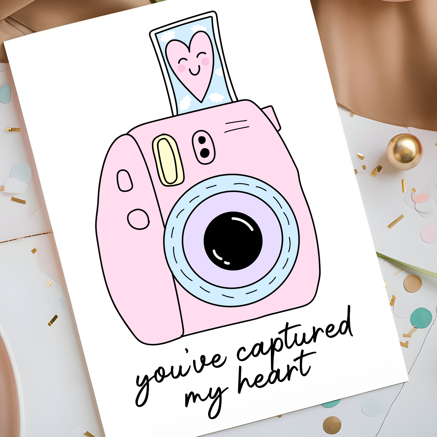 You’ve Captured My Heart Card - Cute Camera Pun Greeting Card - Romantic Valentine’s Card - Photography Gift for Him or Her - Blank Inside