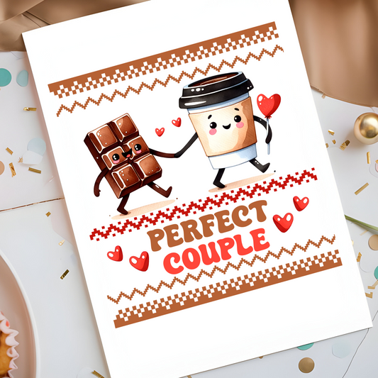 Perfect Couple Coffee and Chocolate Card - Cute Holiday Love Greeting - Funny Pun Valentine’s Card - Blank Inside for Personal Message
