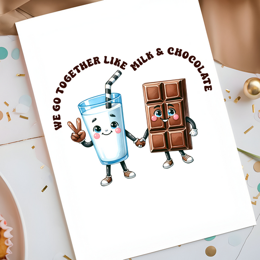 We Go Together Like Milk & Chocolate Card - Cute Foodie Pun Card for Couples - Romantic Love Greeting Card - Sweet Anniversary Gift