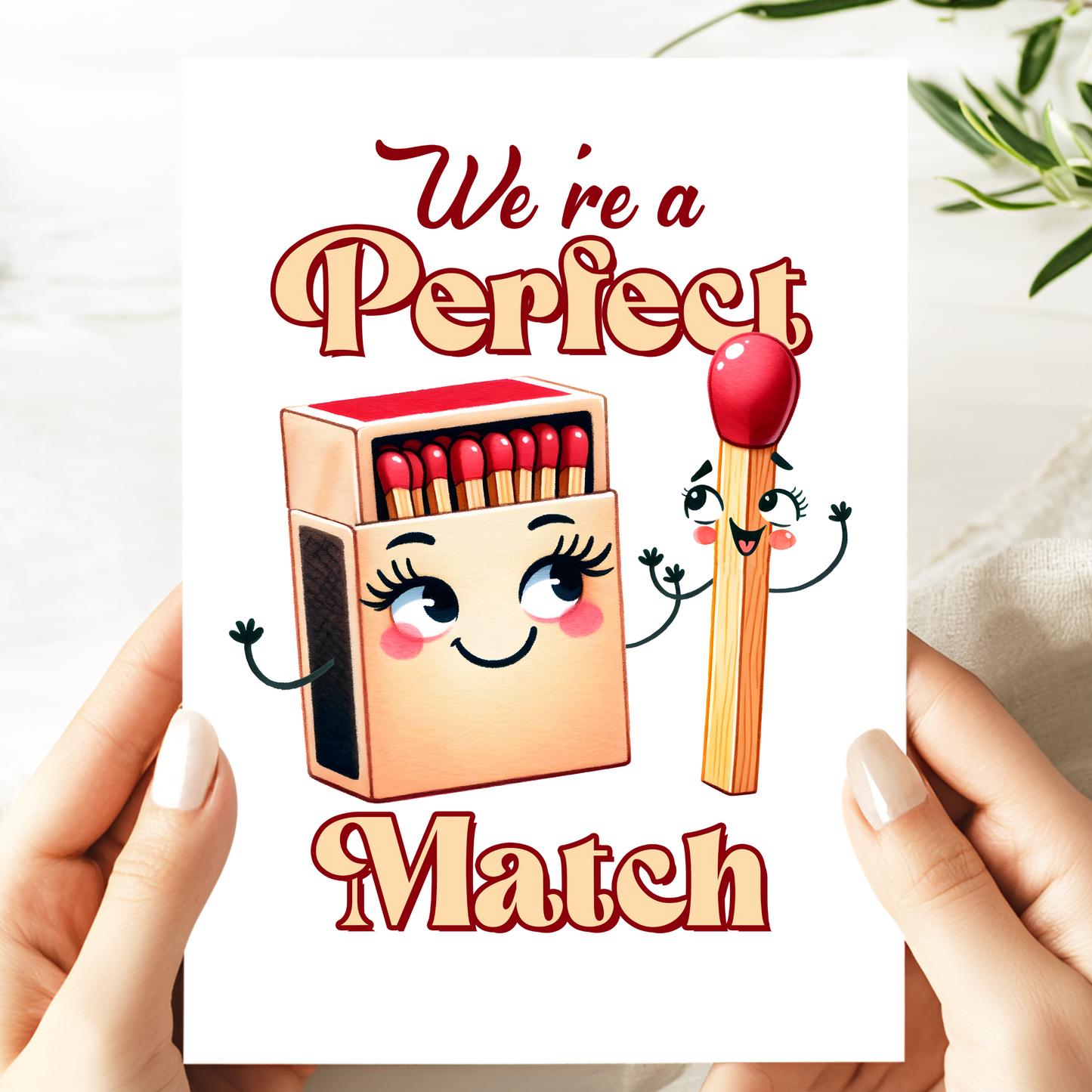 We're a Perfect Match Card - Cute Pun Greeting Card for Couples - Romantic Love Anniversary Card - Funny Valentine's Day Card