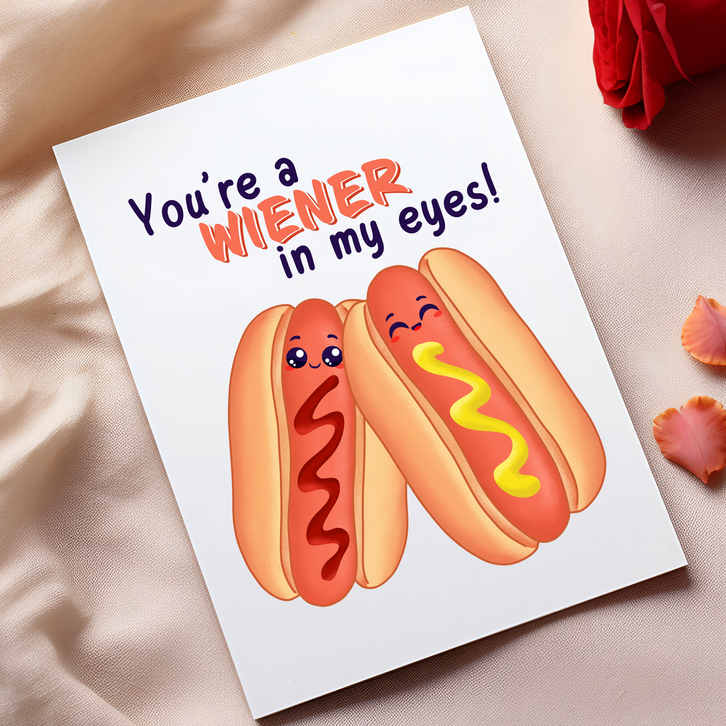 You're a Wiener in My Eyes Greeting Card - Funny Hot Dog Pun Card - Cute Love Card for Food Lovers - Perfect for Valentine’s Day or Anniversaries