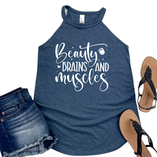 Beauty Brains and Muscles Tank Top - Gym Workout Shirt for Women - Fitness Motivation Shirt - Strength Training Gift for Her - Weightlifting
