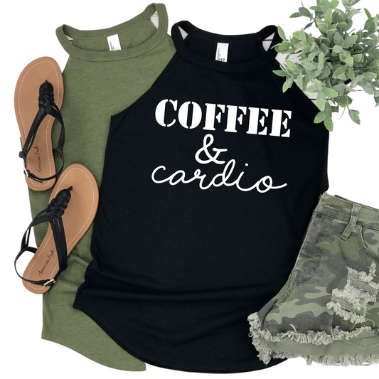 Coffee & Cardio Gym Tank Top - Funny Fitness Workout Shirt for Women - Caffeine Lover Activewear - Fitness Gift - Womans Weightlifting Top