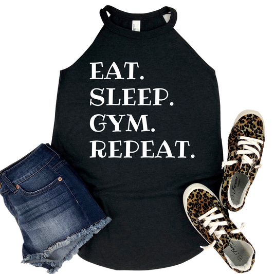 Eat Sleep Gym Repeat Tank Top - Funny Workout Shirt for Women - Motivational Gym Wear - Fitness Apparel Gift - Active Top - Weightlifting