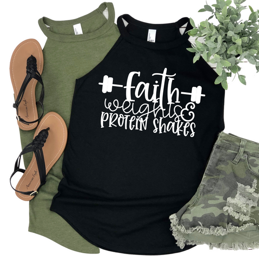 Faith Weights and Protein Shakes Tank Top - Funny Fitness Gym Shirt for Women - Christian Workout Activewear Top - Weightlifting