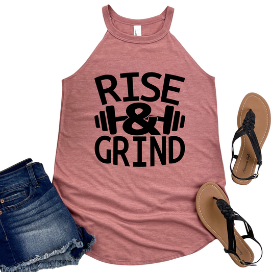 Rise & Grind Workout Tank Top - Motivational Gym Shirt for Women - Womans Fitness Training Apparel for Weightlifting and Cardio