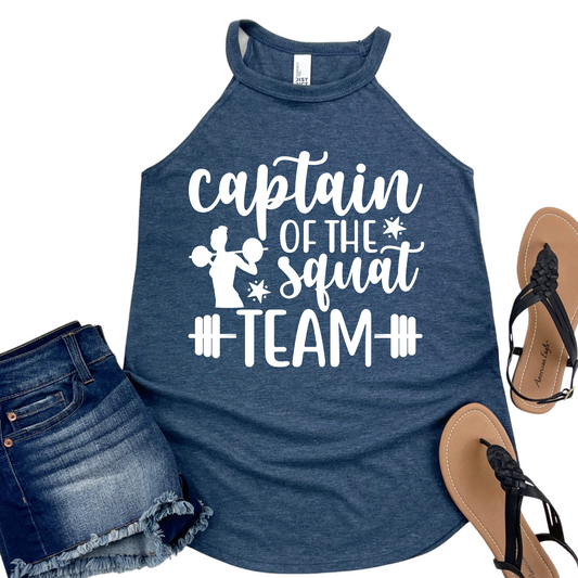 Captain of the Squat Team Tank Top - Funny Workout Shirt for Women - Gym Humor Apparel - Womans Weightlifting Fitness Gift - Trendy Gym Wear