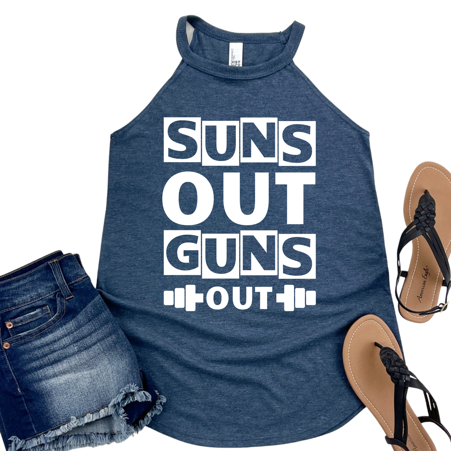 Suns Out Guns Out Tank Top - Funny Workout Shirt for Women - Womans Fitness Apparel - Gym Motivation Gift - Trendy Muscle Tee for Her
