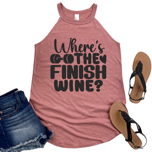 Where's the Finish Wine Runners Tank Top - Funny Workout Shirt for Women - Wine Lover Fitness Apparel - Womans Half Marathon Exercise Tank
