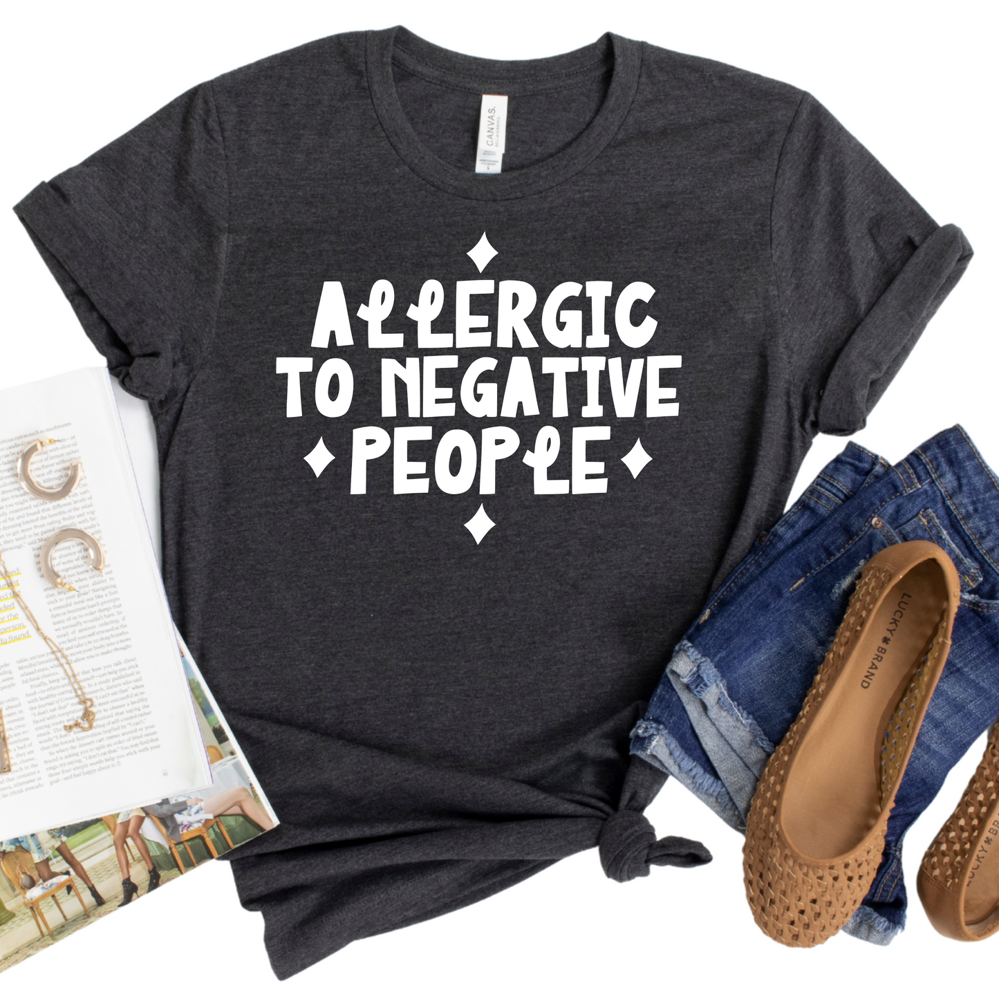 Allergic to Negative People T-Shirt - Funny Graphic Tee for Women - Positive Vibes Shirt - Sarcastic Shirts with Sayings