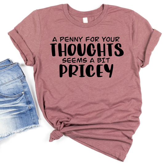 A Penny for Your Thoughts Seems a Bit Pricey T-Shirt - Funny Sarcastic Graphic Tee for Women - Casual Statement Shirt - Gift for Humor Lovers