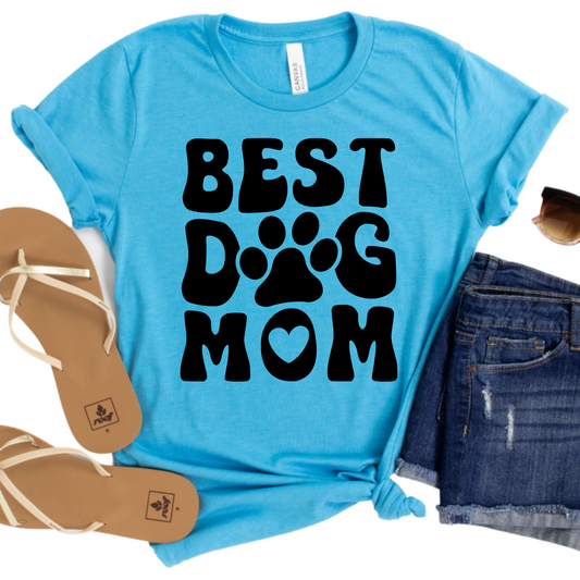 Best Dog Mom T-Shirt - Funny Dog Lover Graphic Tee for Women - Cute Pet Owner Shirt - Gift for Dog Moms - Paw Print Design Apparel