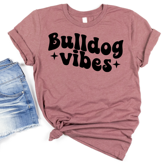 Bulldog Vibes T-Shirt - Cute Graphic Tee for Dog Lovers - Trendy Pet Lover Shirt - Retro Boho Bulldog Shirt - Gift for Bulldog Moms and Dads