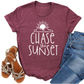 Chase the Sunset Womans T-Shirt - Inspirational Adventure Tee - Cute Graphic Shirt for Travel Lovers - Trendy Sunset Lover Gift