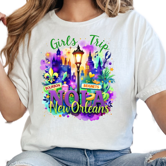 Girls Trip New Orleans Shirt for Women- NOLA Bourbon Street Graphic Tee - New Orleans Travel Shirt - Girls Weekend Mardi Gras T-Shirt